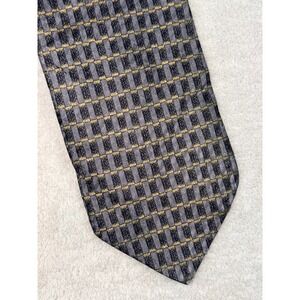 Pavone Italy Mens Silk Necktie Grey Gold Geometric Woven Made in Italy Classic
